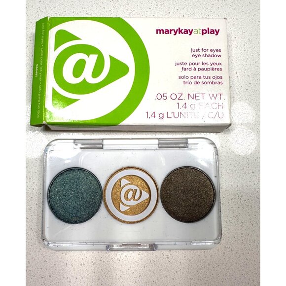 Mary Kay AT PLAY Just for EYES Eye Shadow Shimmery TRIO Green Tan Brown 066491 - Picture 1 of 2